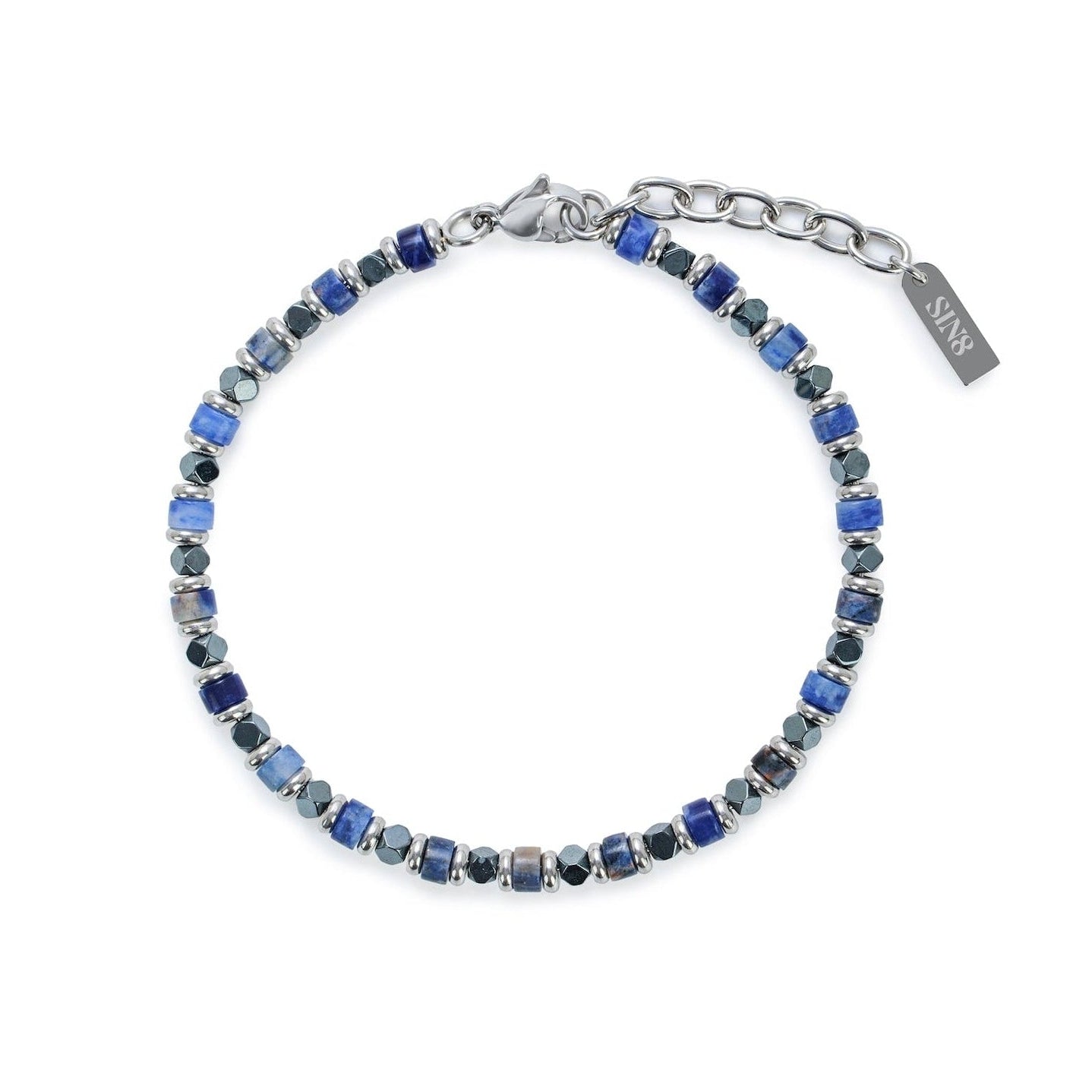 Bracelet with blue beads on a white background